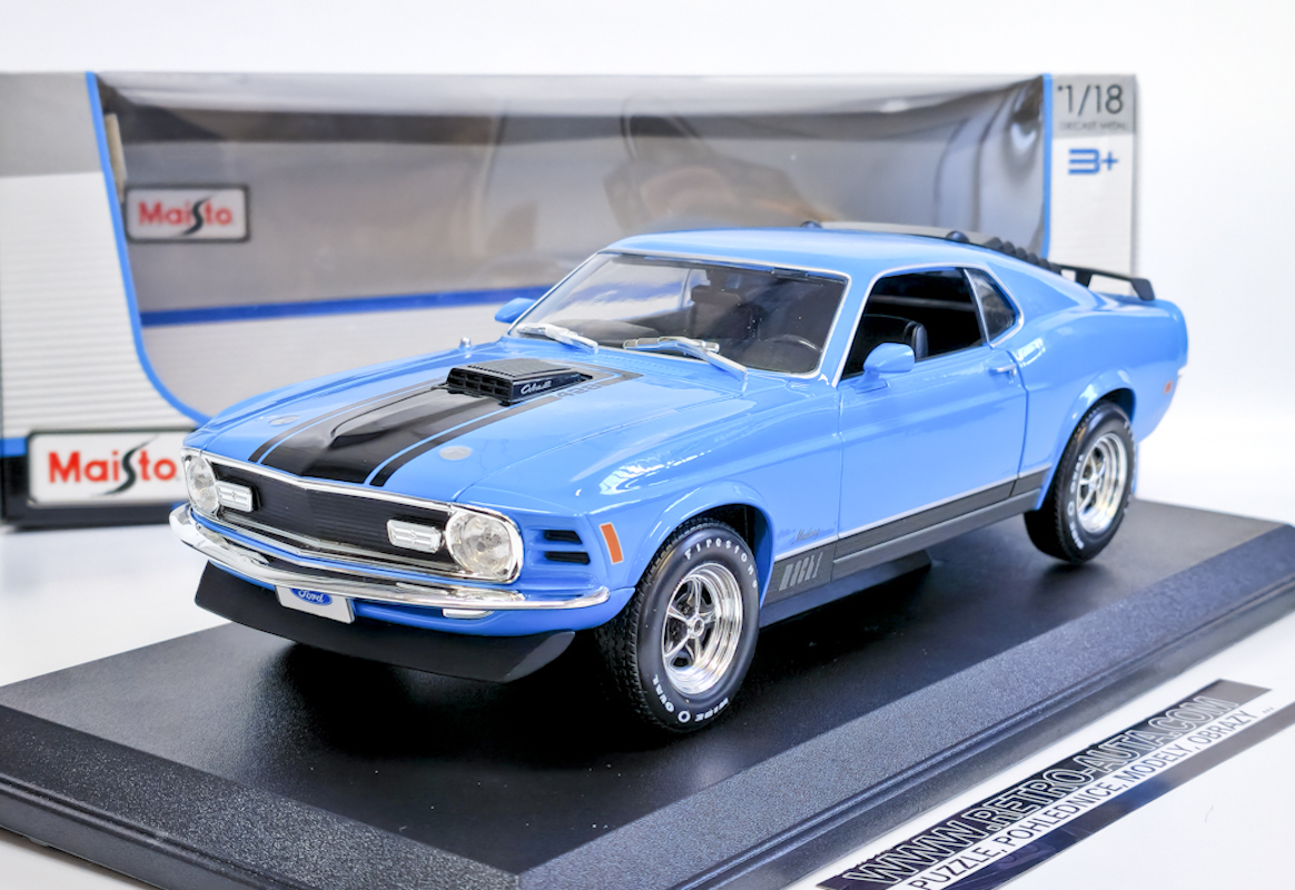 KOVOVÉ a RESIN MODELY, Ford Mustang Mach 1 (1970) - Modrá/Černá MAISTO 1:18