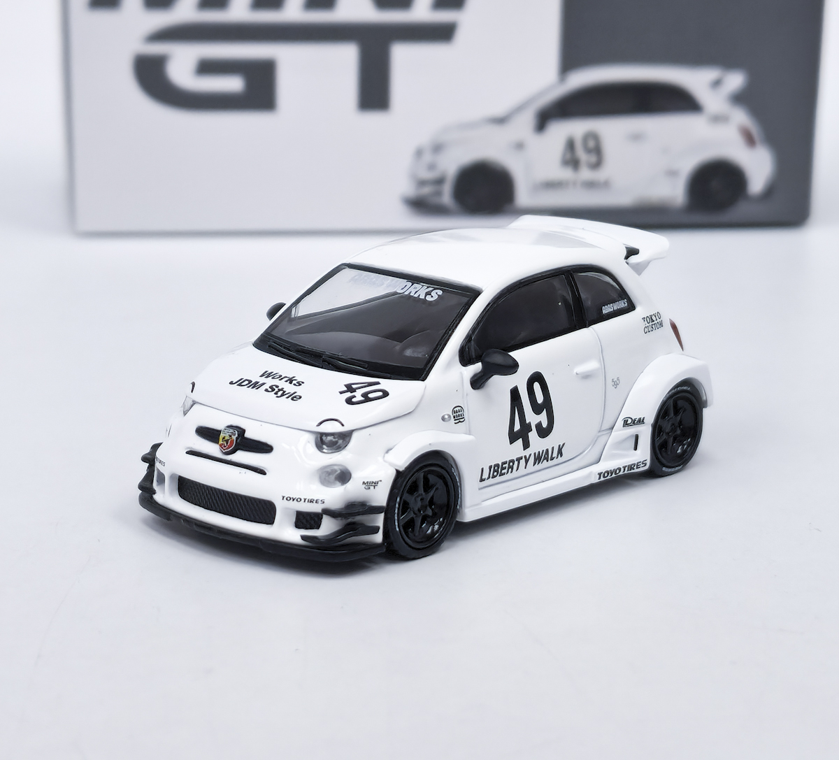 FIAT ABARTH 595 LB-WORKS x Abas Works Gara White - Mini GT 1:64