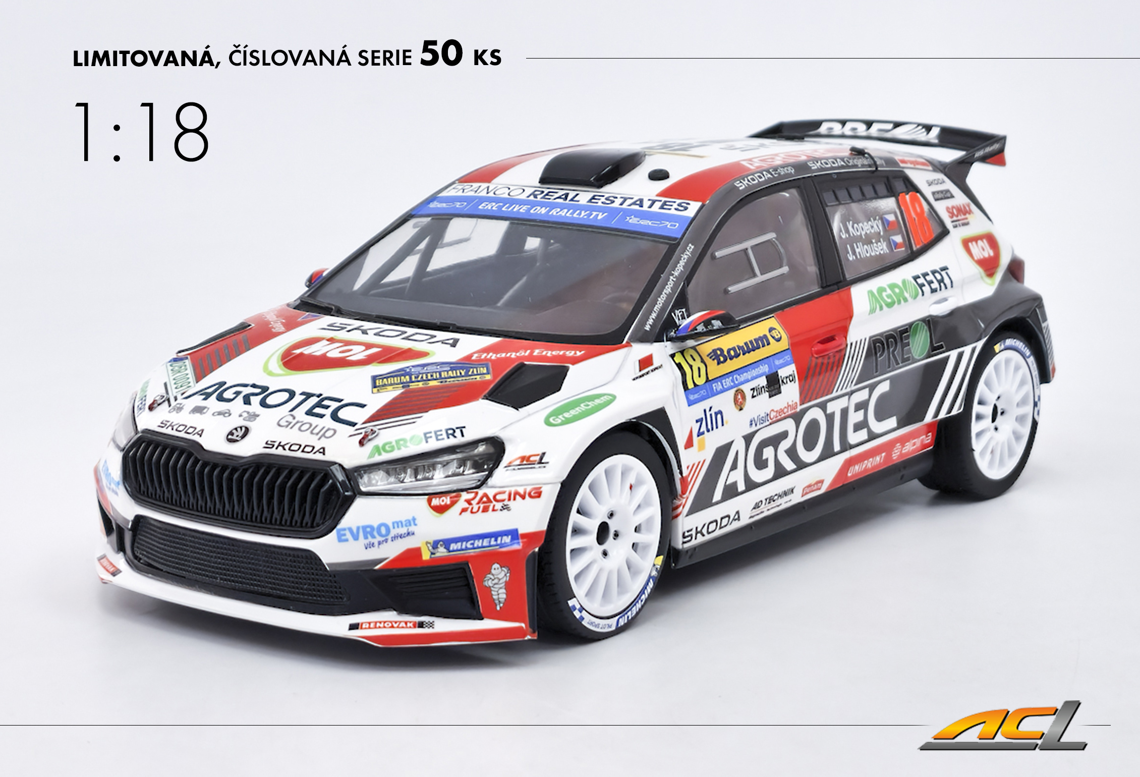 Škoda Fabia RS Rally2 No.18 J.Kopecký/J.Hloušek Barum Rally 2023 ACL 1:18