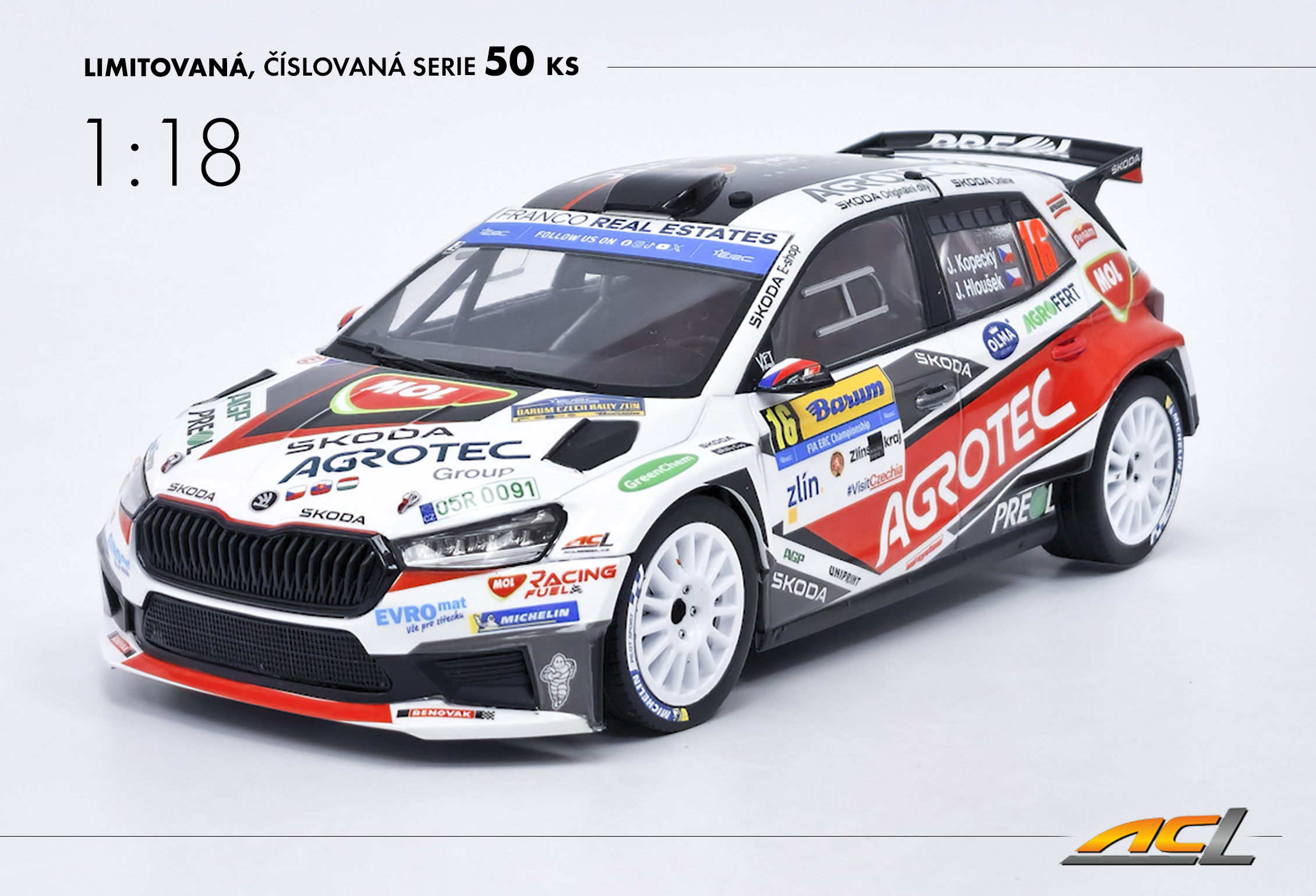 Škoda Fabia RS Rally2 No.16 J.Kopecký/J.Hloušek Barum Rally 2024 ACL 1:18