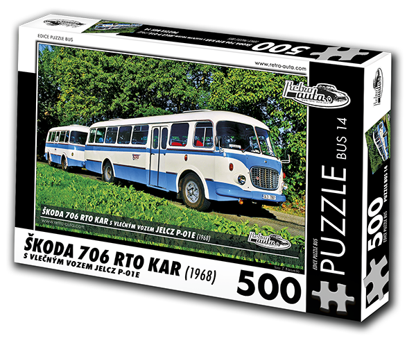 Puzzle BUS 14 - ŠKODA 706 RTO KAR s vlečným vozem Jelcz P-01E (1968) 500 dílků