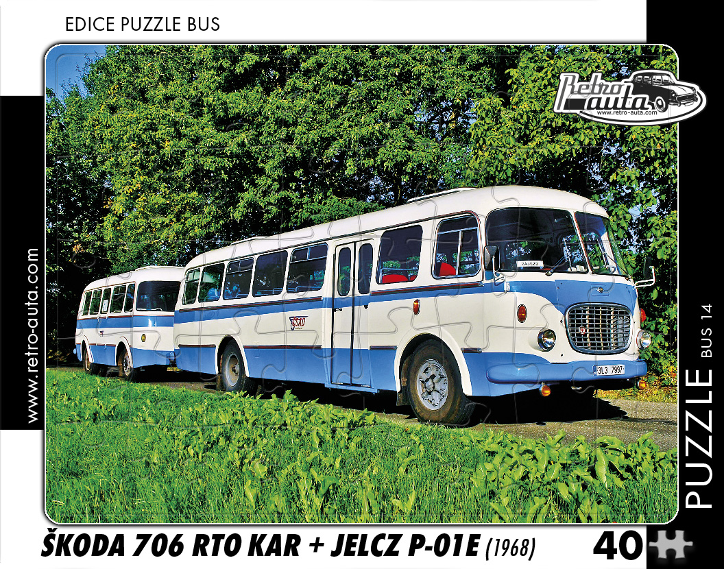 Puzzle BUS 14 - ŠKODA 706 RTO KAR s vlečným vozem Jelcz P-01E (1968) 40 dílků