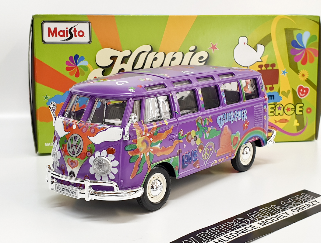 Volkswagen T1 Samba Bus - Hippie série (fialová) Maisto 1:25