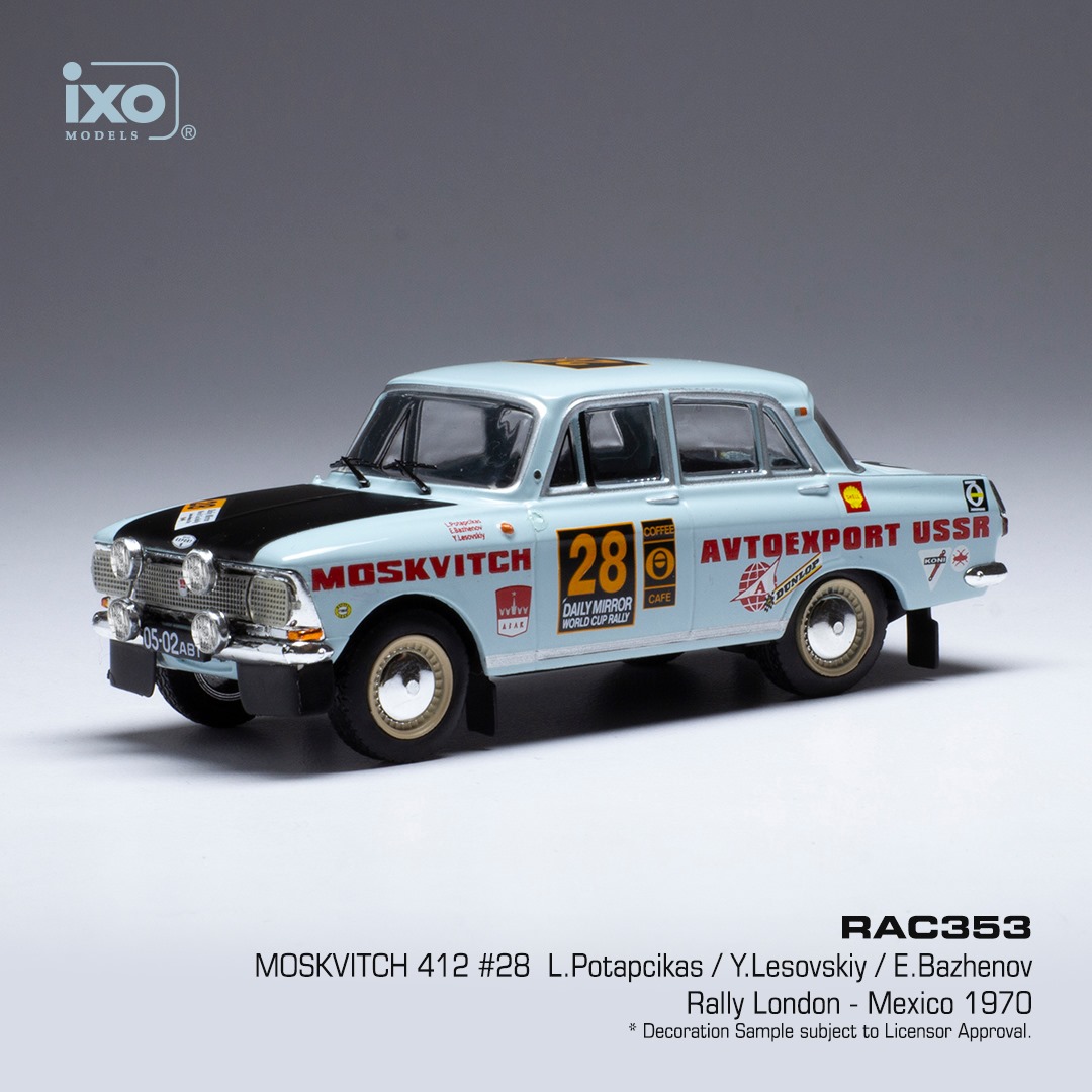Moskwitsch 412, #28, Rally London - Mexiko 1970 Potapcikas/Lesovskiy - IXO 1:43