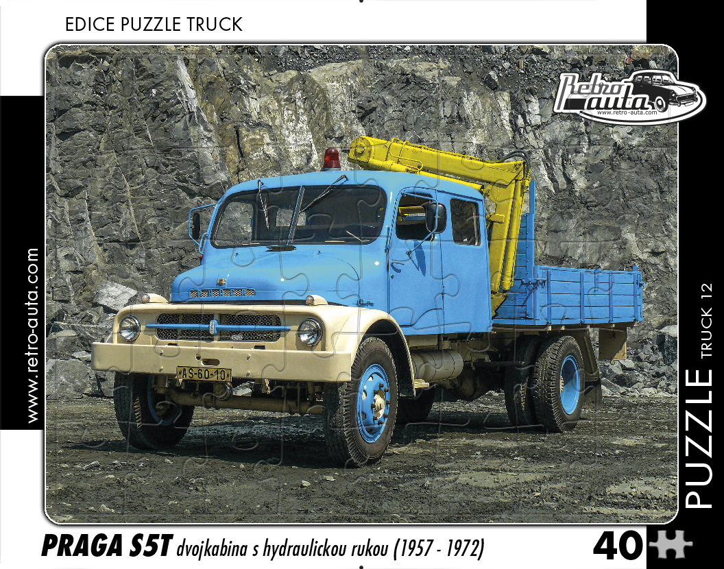 Puzzle TRUCK 12 - Praga S5T dvojkabina s hydraulickou rukou (1957-1972) 40 dílků