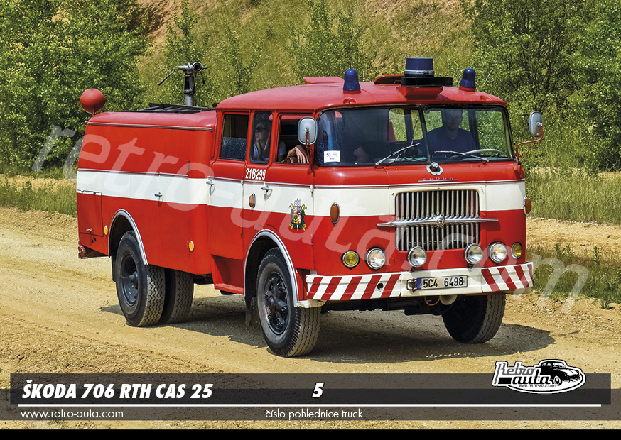 Pohlednice TRUCK č. 05 - ŠKODA 706 RTH CAS 25 hasičský vůz (1960 - 1964)