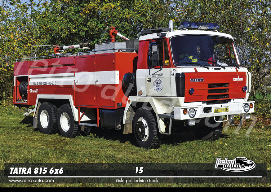 Pohlednice TRUCK č. 15 - Tatra 815 6x6 Rosenbauer hasičský vůz (1982 - 1997)