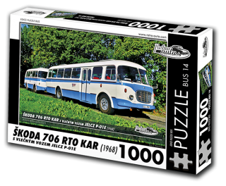 Puzzle BUS 14 - ŠKODA 706 RTO KAR s vlečným vozem Jelcz P-01E (1968) 1000 dílků