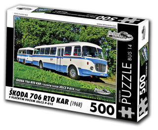 Puzzle BUS 14 - ŠKODA 706 RTO KAR s vlečným vozem Jelcz P-01E (1968) 500 dílků