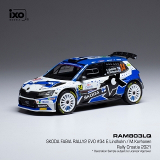 Skoda Fabia Rally 2 EVO, No.34, Rally Croatia 2021, E.Lindholm/M.Korhonen 1:43