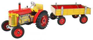 Traktor ZETOR s valníkem - červený - kovové disky kol