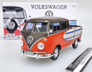 Volkswagen T1 Pick Up se surfem - Oranžová/Hnědá 1:24